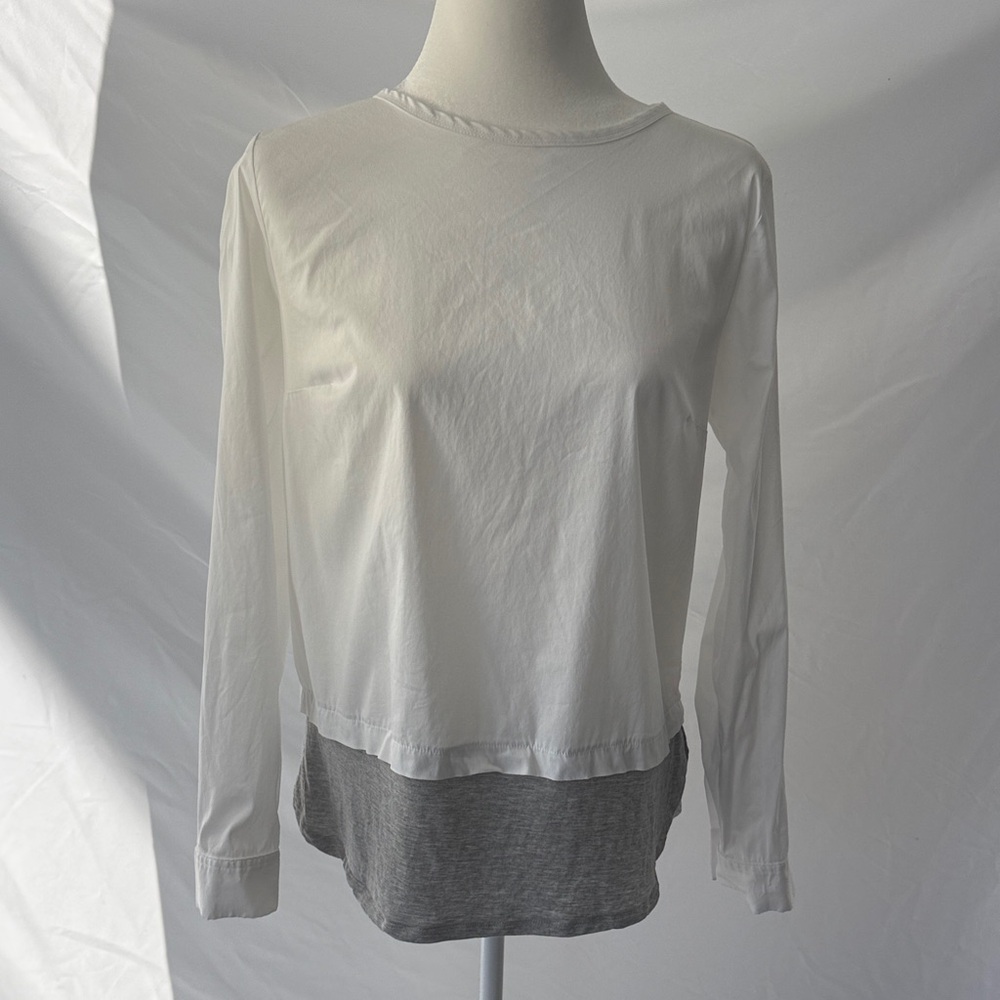 LOFT White and Gray Long Sleeve Top